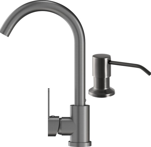 Granitan | Miscelatore da cucina Prestige - Gun Grey - Altezza 325 mm - Orientabile a 360° - Dispenser per sapone