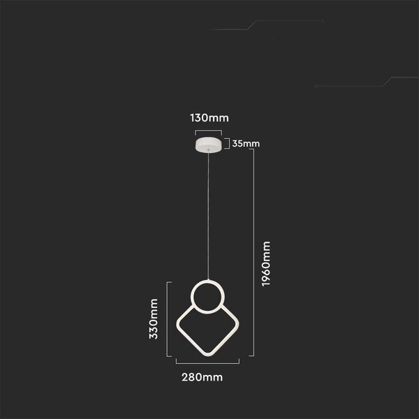 V‑TAC Lampadario LED a sospensione 12 W 3000K – Design Moderno, Bianco Opaco 280×1800 mm – 15000