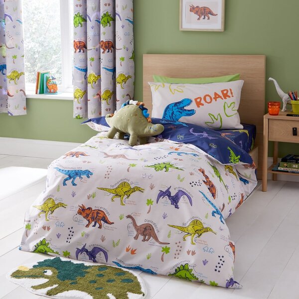 Set copripiumino e federa da bambini blu e beige per letto singolo 135x200 cm Prehistoric Dinosaurs – Catherine Lansfield