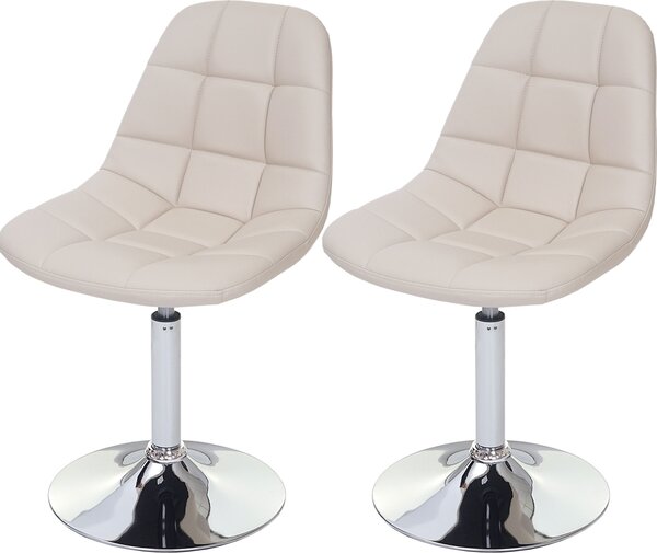 Set di 2 sedie per sala da pranzo HWC-A60, sedia girevole, cromo ~ Pelle finta crema