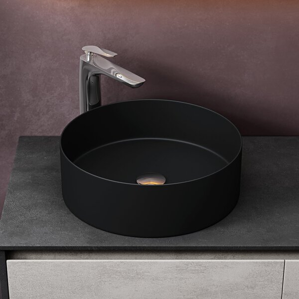 Doporro Lavabo da Appoggio 40x40x13cm, Lavandino Bagno Br¹ssel203 in Vetroceramica con Nano Rivestimenti inclusi, Nero opaco