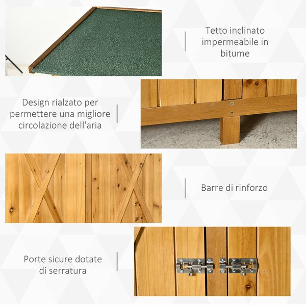 Outsunny Casetta da Giardino in Legno a 2 Ante con Sgabello Alto a 2 Ripiani e Tetto Idrorepellente, 140x75x157 cm|Aosom