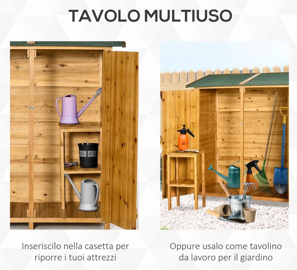 Outsunny Casetta da Giardino in Legno a 2 Ante con Sgabello Alto a 2 Ripiani e Tetto Idrorepellente, 140x75x157 cm|Aosom