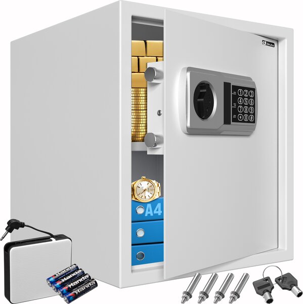 DEUBA® XXL Cassaforte Elettronica 35x40x40cm Doppi Bulloni Illuminazione Interna Cassetta Sicurezza Documenti Argento