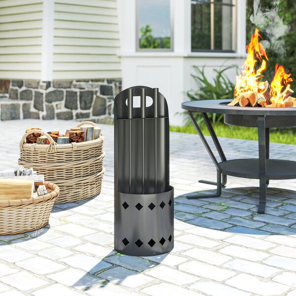 Outsunny Set accessori per camino da 4 pezzi, con scopino, paletta, attizzatoio e supporto, in metallo, Nero | Aosom Italy