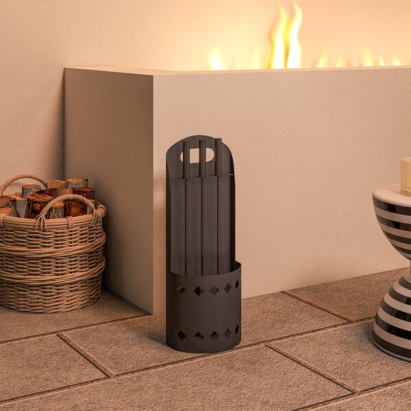 Outsunny Set accessori per camino da 4 pezzi, con scopino, paletta, attizzatoio e supporto, in metallo, Nero | Aosom Italy