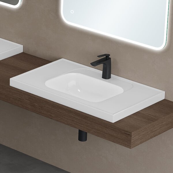 Doporro Lavabo da Incasso Rettangolare con Vasca Integrata 80 cm in Marmoresina Bianco Lucido Colossum3601-800