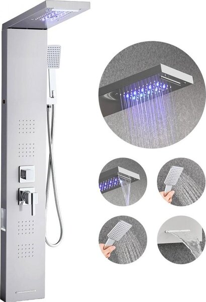 Sistema a torre 5 in 1 per pannelli doccia - colonna in acciaio inox con soffione a pioggia LED - colonna doccia a parete con soffione a pioggia - attrezzatura da bagno