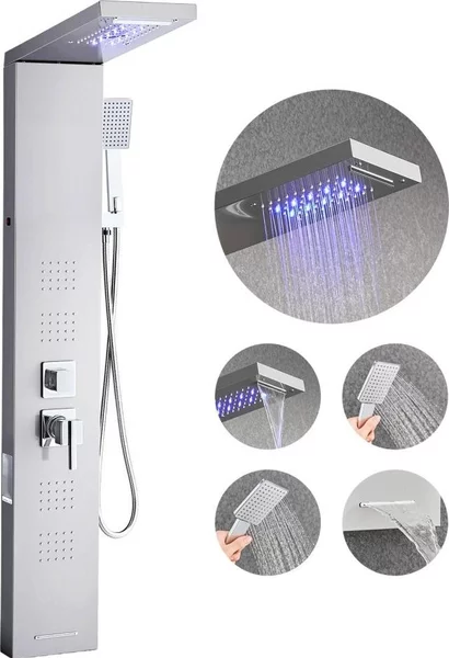 Sistema a torre 5 in 1 per pannelli doccia - colonna in acciaio inox con soffione a pioggia LED - colonna doccia a parete con soffione a pioggia - attrezzatura da bagno