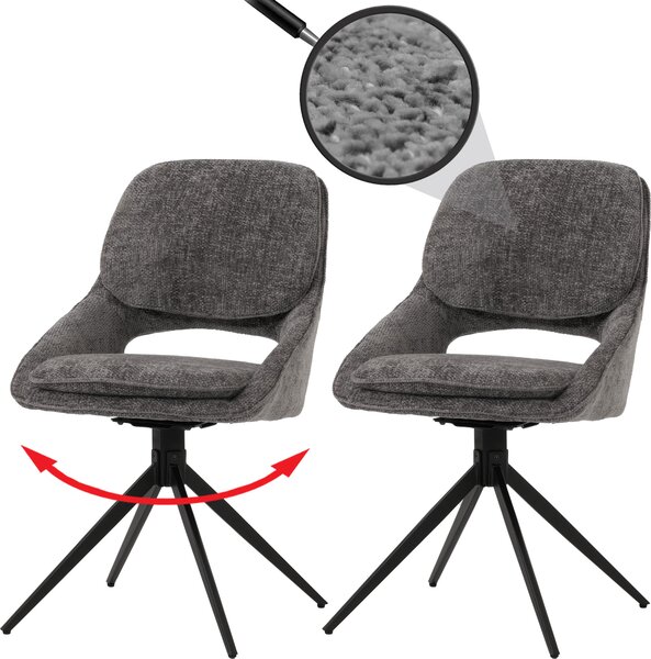 Set di 2 sedie per sala da pranzo HWC-N73, sedia da cucina, girevole con ritorno automatico, tessuto/ceniglia (490g/m²) Oeko-Tex ~ grigio scuro