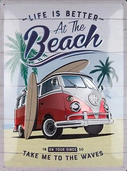 Cartello in metallo Volkswagen Vw - T1 - At the Beach, (30 x 40 cm)