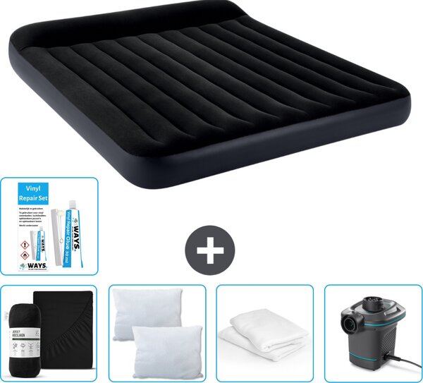Lettino Intex - 2 persone - 183 x 203 x 25 cm - Blu scuro - Consegna inclusa Lenzuolo di ricambio - Bacio - Pompa - Set di riparazione e protezione per il cuscino