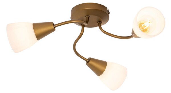 Faretto da soffitto classico oro con vetro satinato rotondo 3 luci - Madi