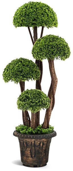 Costway Albero artificiale 90cm da casa ingresso ufficio, Cipresso finto con tronco in rattan e vaso riempito di cemento