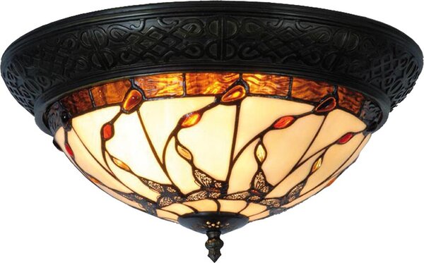 Clayre & Eef Lampada da soffitto Tiffany Ø 38x19 cm Beige Brown Glass Butterfly