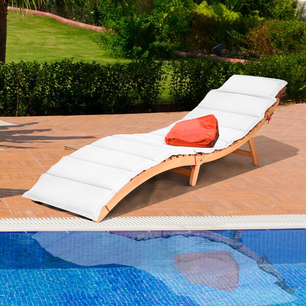 Costway Lettino prendisole pieghevole per giardino, Sedia a sdraio da esterno in eucalipto con cuscino per prato 190x55x52cm