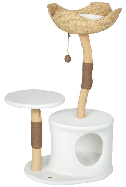 PawHut Albero per gatti torre da gioco per gatti tiragraffi piattaforma letto cuccia cuscino morbido lavabile, 55 x 45 x 102 cm bianco | Aosom Italy