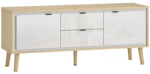 HOMCOM Mobile TV, per televisore fino a 55 pollici, con 2 ante lucide e 2 cassetti silenziosi, 120 x 35 x 50 cm, Bianco | Aosom Italy