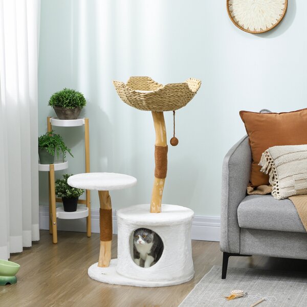 PawHut Albero per gatti torre da gioco per gatti tiragraffi piattaforma letto cuccia cuscino morbido lavabile, 55 x 45 x 102 cm bianco | Aosom Italy
