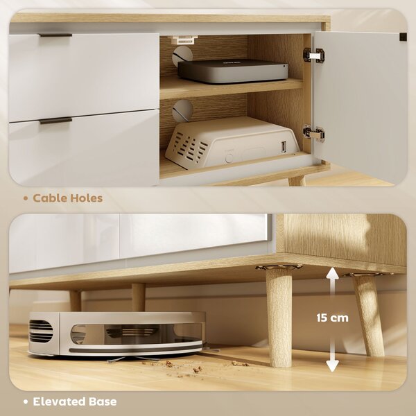 HOMCOM Mobile TV, per televisore fino a 55 pollici, con 2 ante lucide e 2 cassetti silenziosi, 120 x 35 x 50 cm, Bianco | Aosom Italy