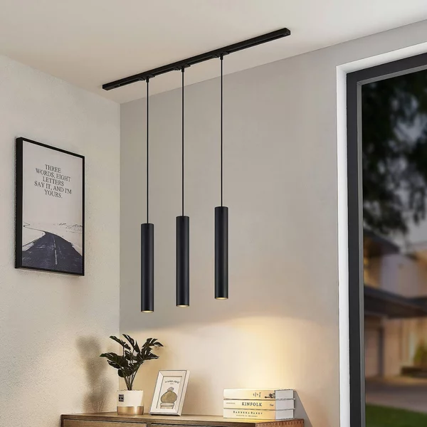 Sistema a binario Lindby Linaro, GU10, lampada sospensione, 3 luci, nero Linaro, Nero, Cucina, Alluminio, Moderno