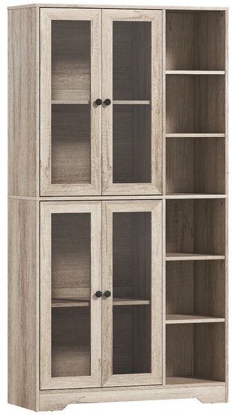 HOMCOM Credenza da Cucina con Vetrina a 4 Ante con Chiusura Soft e Ripiani Regolabili, 90x35x172 cm Grigio Chiaro | Aosom Italy