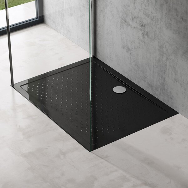 Doporro Piatto Doccia 80x100 Rettangolare in Acrilico Nero H 4 cm Ultraslim con Design Antiscivolo - Lucia02AR
