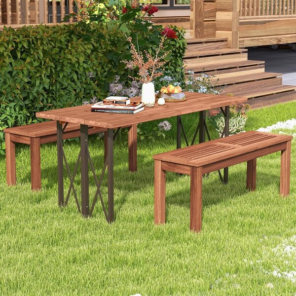 Costway Panca da giardino per terrazza, Panca in legno massello per 2 persone con seduta a doghe Naturale