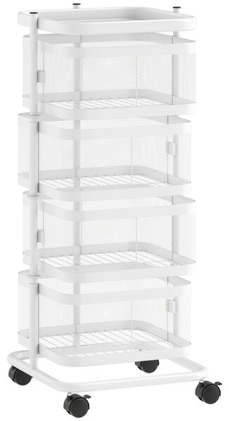 HOMCOM Carrello da cucina con 4 ripiani rotanti 33x33x77 cm, Bianco | Aosom Italy