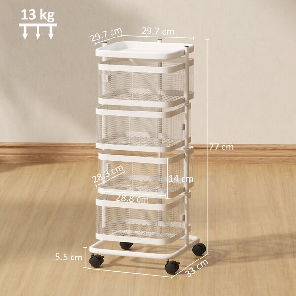 HOMCOM Carrello da cucina con 4 ripiani rotanti 33x33x77 cm, Bianco | Aosom Italy