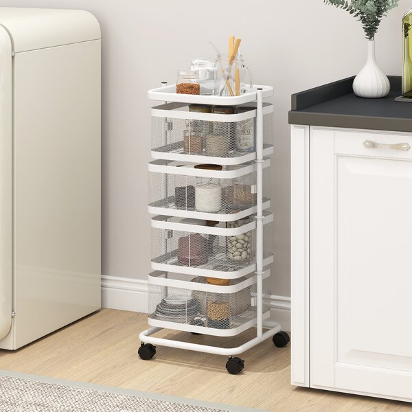 HOMCOM Carrello da cucina con 4 ripiani rotanti 33x33x77 cm, Bianco | Aosom Italy