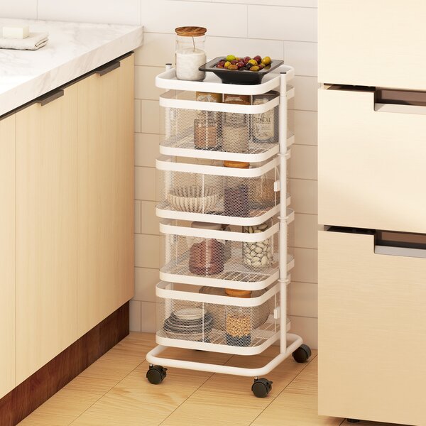 HOMCOM Carrello da cucina con 4 ripiani rotanti 33x33x77 cm, Bianco | Aosom Italy