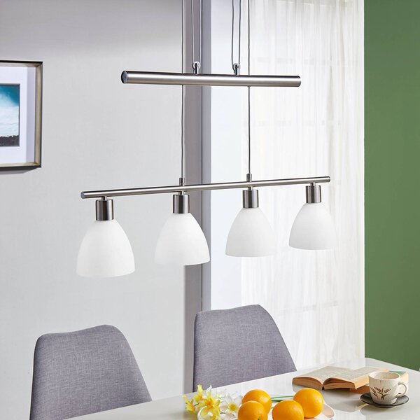 Lampada a sospensione SIMEON Lindby, dimmerabile, Alluminio / Grigio / Zincato, Soggiorno / Sala da pranzo, Vetro, Moderno, Lampada a sospensione