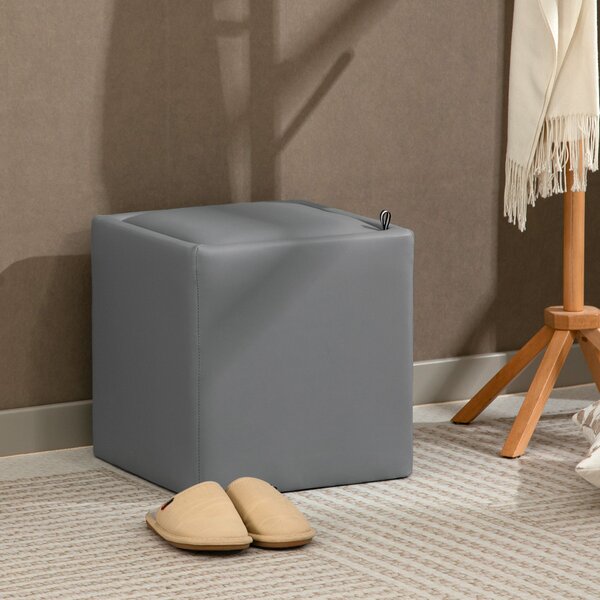 HOMCOM Pouf Contenitore con Coperchio in Ecopelle, 40 x 40 x 40 cm, Grigio | Aosom Italy