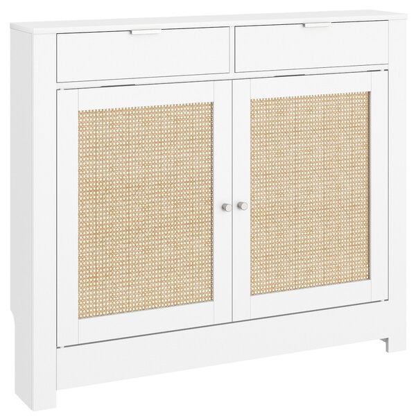 HOMCOM Copritermosifoni con ante in rattan, 2 scomparti, design bohémien. Bianco | Aosom Italy