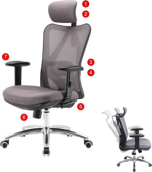 Sedia da ufficio HWC-J86, sedia da scrivania, ergonomica, supporto lombare regolabile 150 kg di portata ~ senza poggiapiedi, grigio