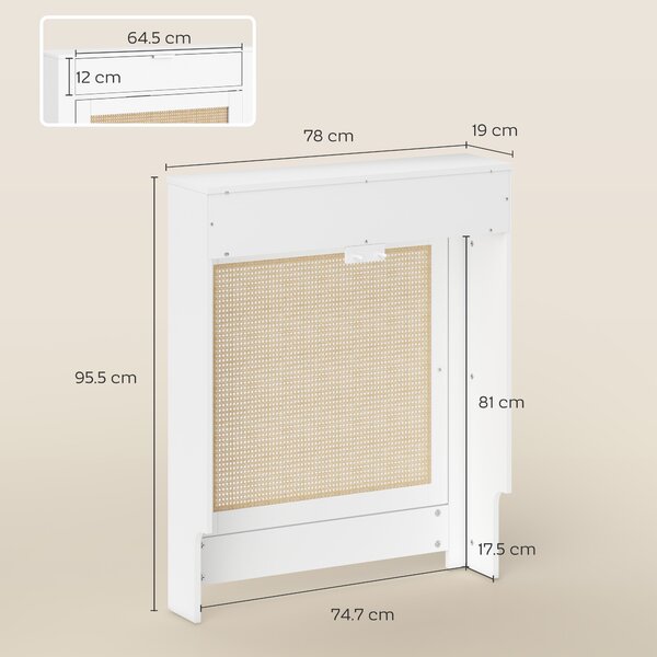 HOMCOM Copritermosifoni con Anta in rattan e Scomparto, Design Boho, Bianco | Aosom Italy