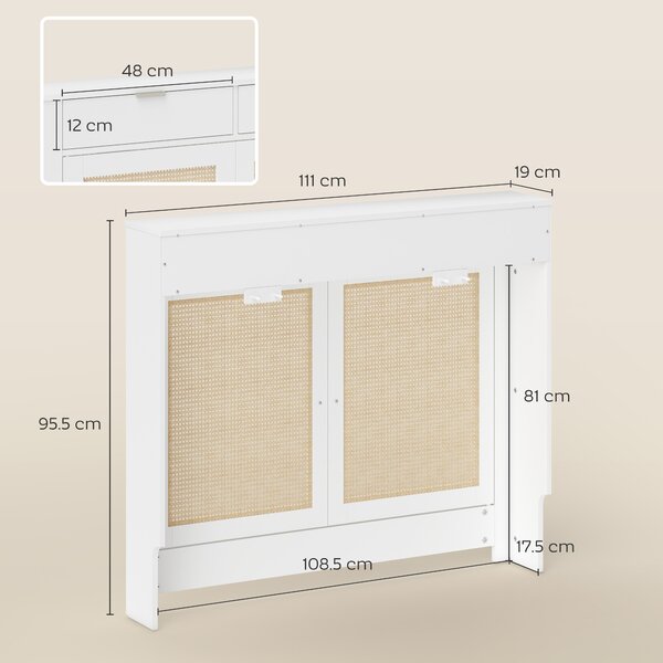 HOMCOM Copritermosifoni con ante in rattan, 2 scomparti, design bohémien. Bianco | Aosom Italy