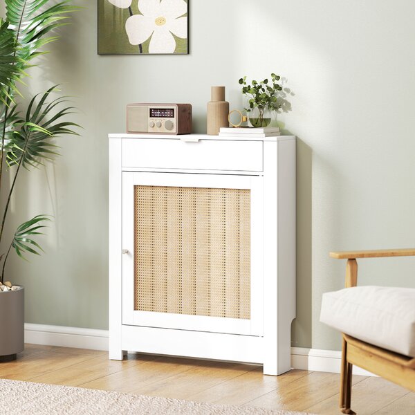 HOMCOM Copritermosifoni con Anta in rattan e Scomparto, Design Boho, Bianco | Aosom Italy