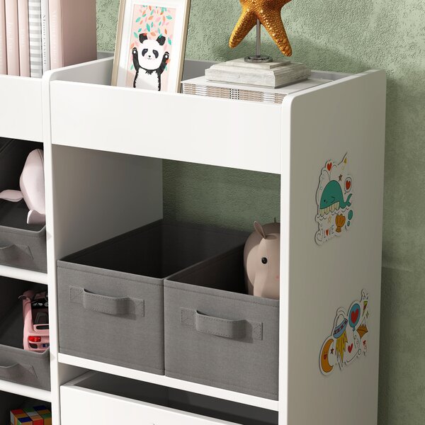 AIYAPLAY Scaffale per giocattoli e per libri con 11 cesti in tessuto non tessuto 105 x 30 x 80 cm Bianco | Aosom Italy