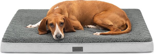Lettino per cani lionto, letto ortopedico con superficie in peluche e Similcuoio scamosciata, rivestimento sfoderabile e maniglia per il trasporto, 91x69x8 cm, grigio