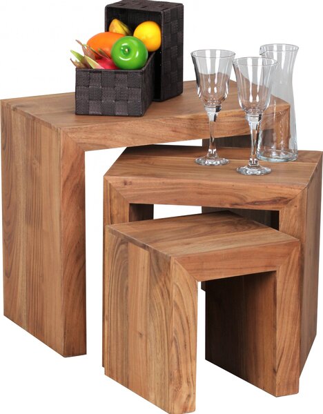 Wohnling tavolino in acacia 3 pezzi tavolino in legno massiccio; WL1.440