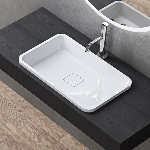 Doporro Lavabo da Incasso Soprapiano 55x33 cm in Resina Minerale Bianco Lucido, Lavandino Rettangolare da Appoggio Senza Foro Rubinetto con Piletta Inclusa C Colossum104