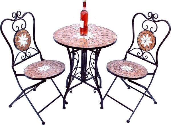 DanDiBo gruppo di sedute Merano 12001-2 Tavolo da giardino + 2 pz. Sedia da giardino a mosaico in metallo