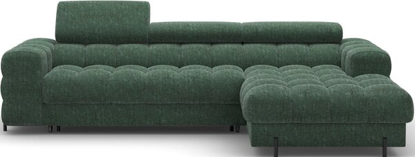 Divano angolare verde allungabile/con contenitore (con penisola a destra/con chaise lounge) con rivestimento in bouclé Felro – ELTAP