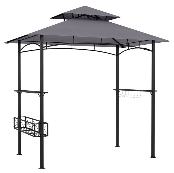 Costway Gazebo per barbecue con cestino portaoggetti 2 ripiani e 8 ganci protezione solare, Gazebo da giardino a 2 livelli Grigio