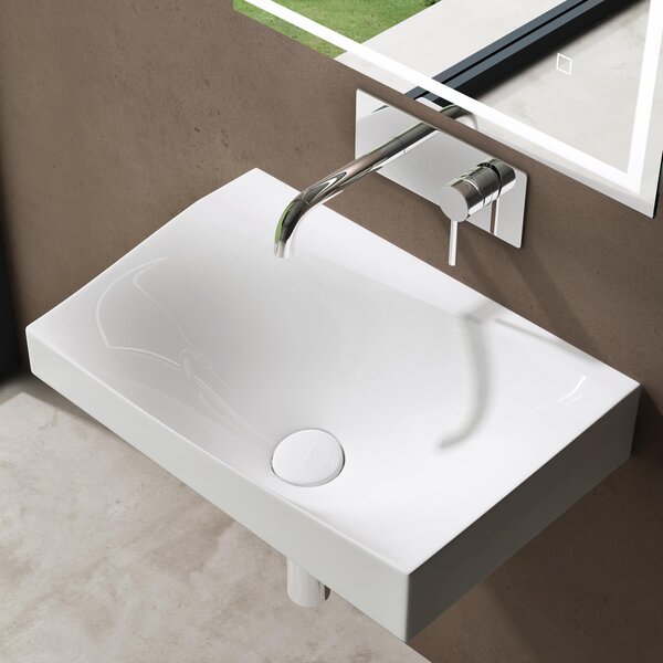 Doporro Lavabo da Appoggio 60cm, Lavabo Bagno Sospeso Lavandino Bagno Angolare Colossum6035-600 Lavabo da Minerale fuso