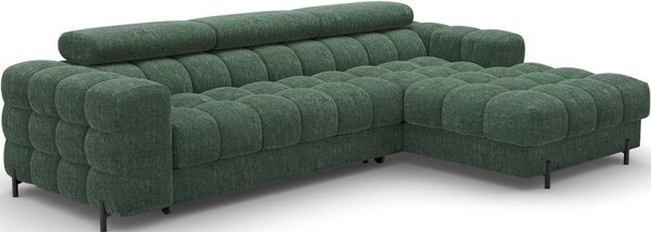 Divano angolare verde allungabile/con contenitore (con penisola a destra/con chaise lounge) con rivestimento in bouclé Felro – ELTAP