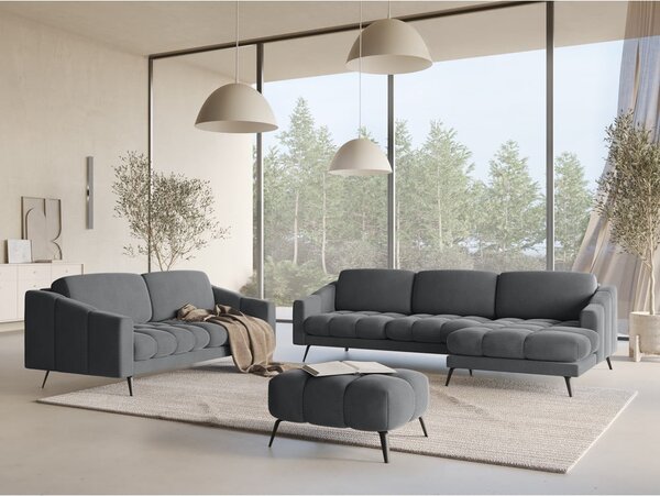 Poggiapiedi grigio con rivestimento in velluto Nalu – Makamii