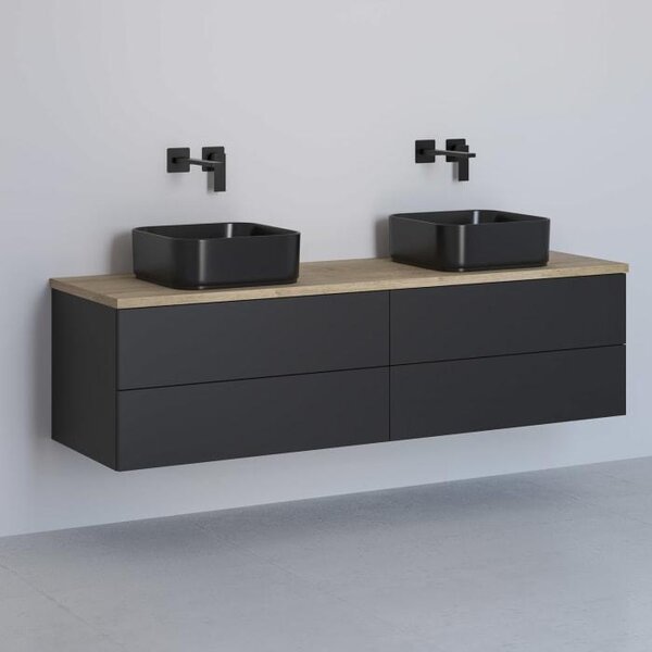 Console per lavabo Kronenbach, modello a cubo, 161 cm, con 2 lavabi integrati e 4 cassetti